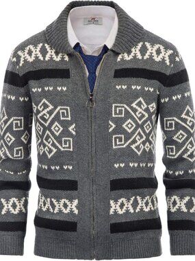 Cozy Men's Zip-Up Cardigan Sweater with Shawl Collar - Stylish Knit Layering